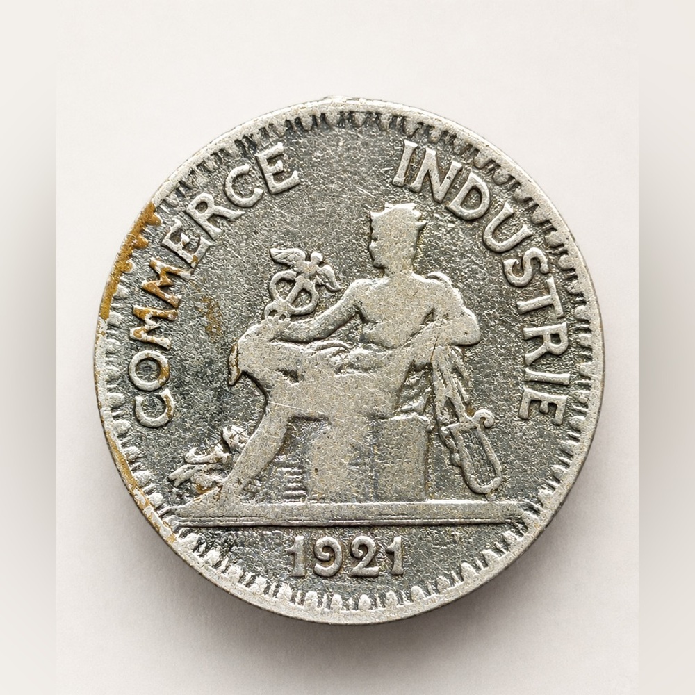 Vintage 1921 France 2 Francs Coin Chambres De Commerce Seated Mercury with Case